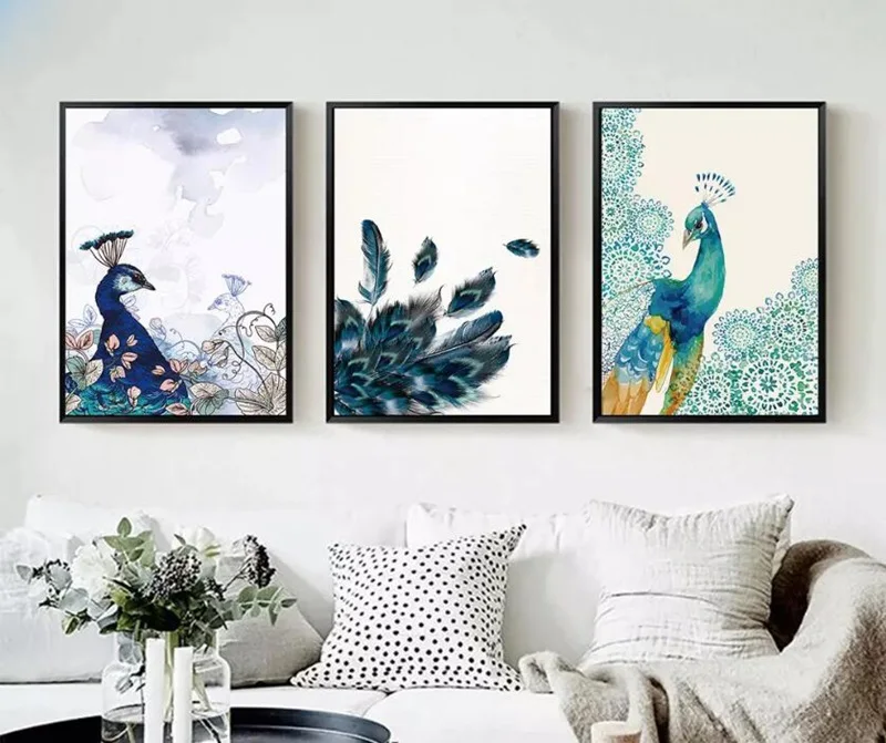 

Modern Watercolor Peacock Feathers Modular Canvas Paintings Wall Art Pictures For Living Room Home Decoration Posters and Prints