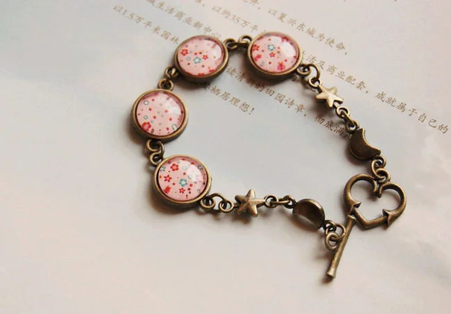 Богемный маленькие цветы люблю Браслеты Винтаж под старину бронзы Звезда Луна