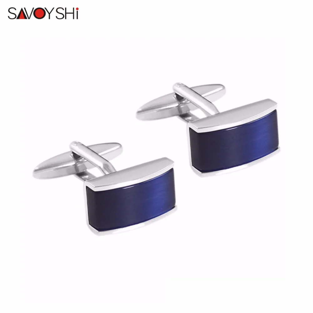 SAVOYSHI роскошные квадратные запонки для мужчин, высокое качество, запонки для рубашки, пуговицы, голубой камень кошачий глаз, запонки, свадебный подарок, ювелирные изделия