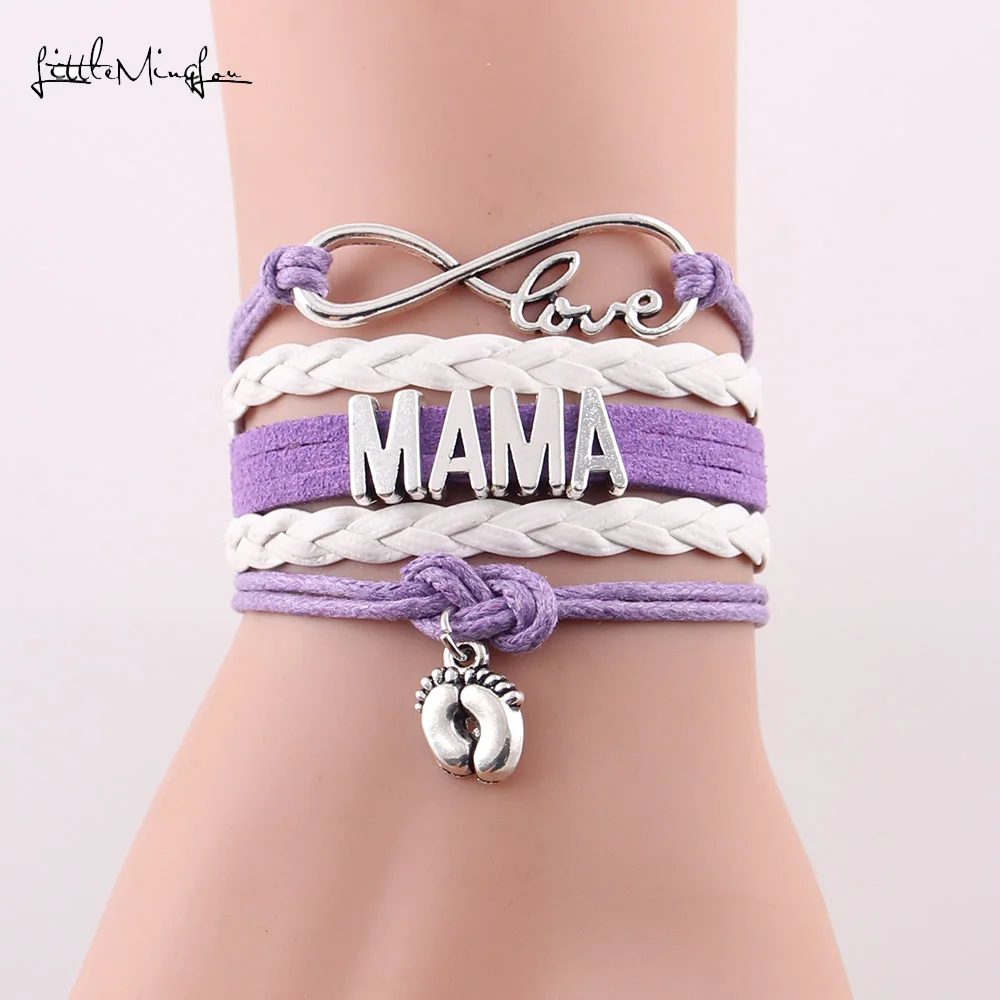 Маленький Браслет Minglou Infinity love MAMA милые кожаные браслеты с шармами для ног и
