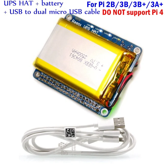 UPSHATkitandcable UGEEK UPS шляпа с батареей для Pi 3 Модель B/3B+/3A+/2B/Raspberry 4 | Pi адаптер батареи | источник питания | Зарядка во время работы Pi - Цвет: UPSHATkitandcable