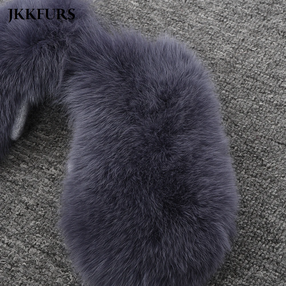JKKFURS женские перчатки из натурального Лисьего меха Зимний теплый подлинный натуральных мех модный стиль высокое качество S7325