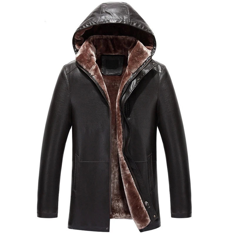 Новинка 2019 повседневное зимнее кожаное пальто с капюшоном качественные плотные