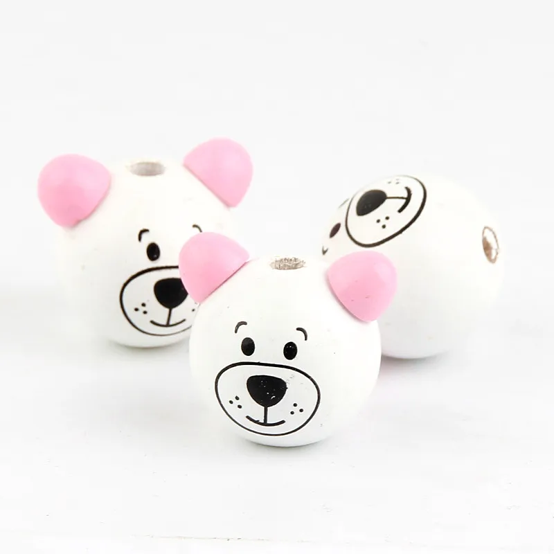 Деревянные бусины 5 шт розовые ушки 3D мультфильм медведь шарик деревянные для