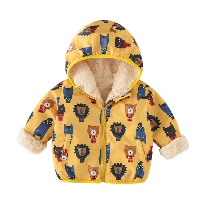 Yellow Lion Новые Зимние флисовые куртки детские плотные теплые пальто для мальчиков и девочек ветровка с капюшоном с рисунком льва и подсолнуха для маленьких мальчиков и девочек - Цвет: Yellow Lion