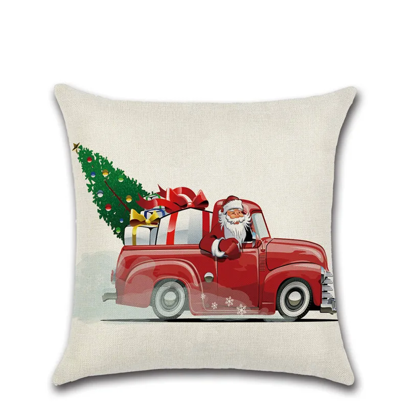 Merry Christmas Red Car with dog Santa Claus Tree Cushion Cover Decoration for Home kids bedroom friend gift sofa Pillow case | Дом и сад