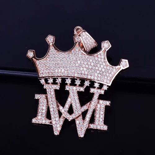 Корона с MW ожерелья и кулоны с теннисной цепочкой Золото Серебро Цвет Bling кубический циркон мужские хип хоп ювелирные изделия - Окраска металла: rose