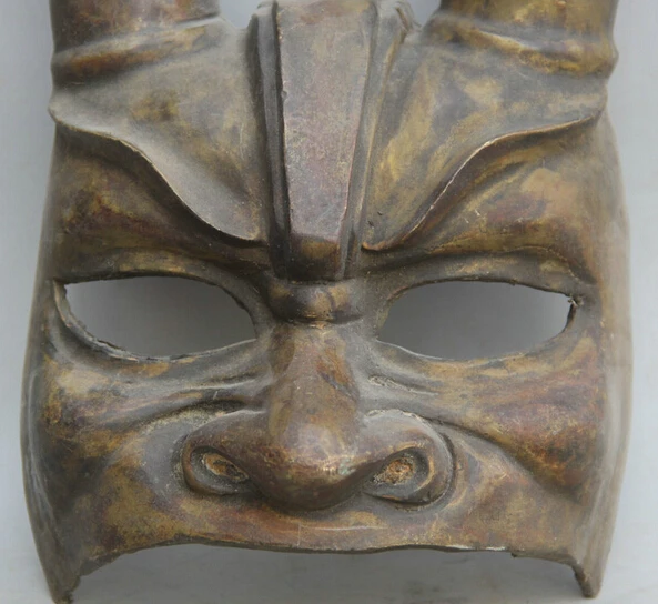 JP S0524 16&quot Old Chinese Copper Folk Evil Beast horn Head Face facepiece vizard mask | Дом и сад