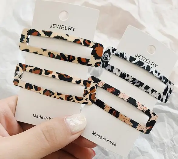 Women Hair Accessories Girls Barrette Geometric Rectangle Korean Clips Leopard Foil Hairpins Clamp Styling | Украшения и