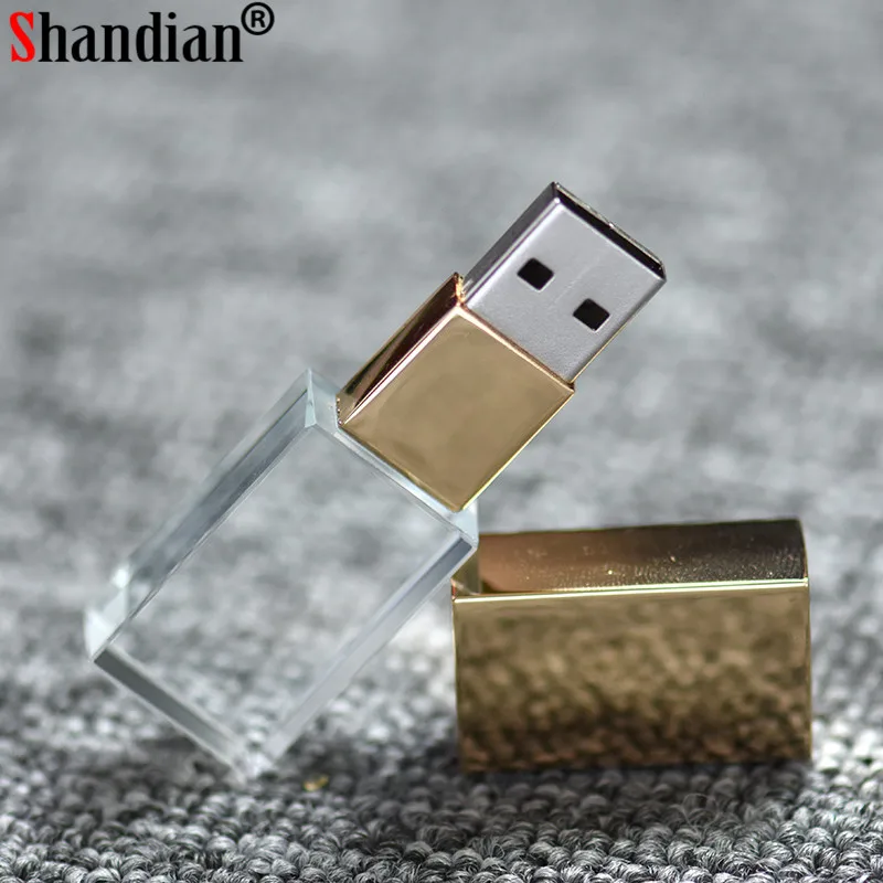 SHANDIAN Кристальный usb палочки 3D Распечатать собственный логотип 4 Гб 16GGB флеш-накопитель USB 32 GB 64 GB прозрачное стекло(за 10 шт логотип