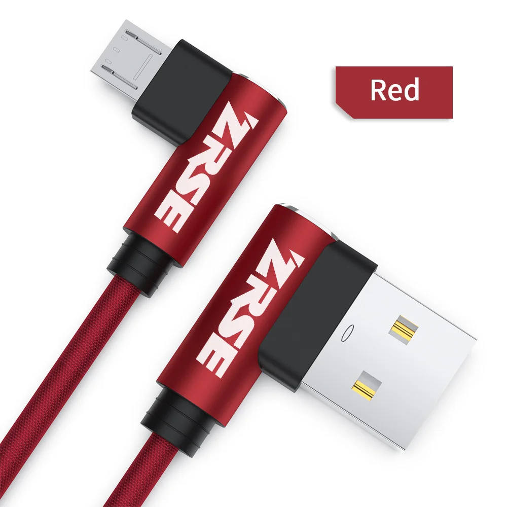 Red Micro ZRSE Micro Usb Cable For Samsung S7 Huawei Xiaomi Redmi 2M 3M Fast Charging Data Sync USB Cable 90 Degree Elbow Charger Cord - Цвет: Red Micro