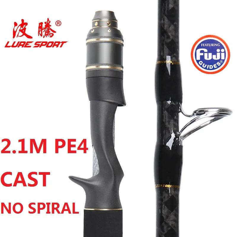 PE4 CAST NO SPIRAL LURESPORT медленное отжимное удилище 2,1 м X поперечные Углеродные направляющие FUJI Катушка для спиннинга 60-260 г PE2-4 1,5 секционная лодочная удочка - Цвет: PE4 CAST NO SPIRAL