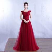 in stock 2020 new arrival long evening dress formal tulle off the shoulder floor length evening gown free shipping