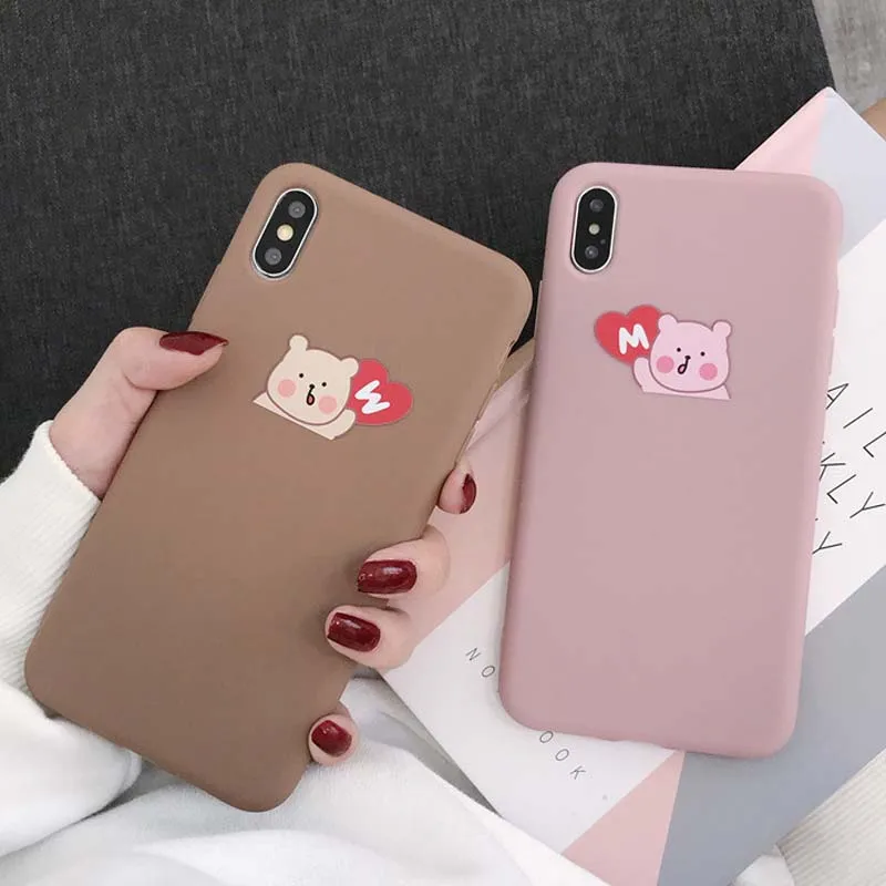 JIBAN Couples Cartoon Cute Bear Phone Case for Iphone Xs Max X/xr/8plus IPhone 6 Plus 6s/7 7plus 8 Cover All-inclusive Capa |