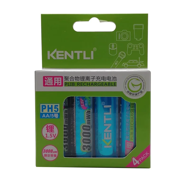 

Original KENTLI 1.5V AA 3000mWh Li-polym rechargeable AA battery 4pcs/lot