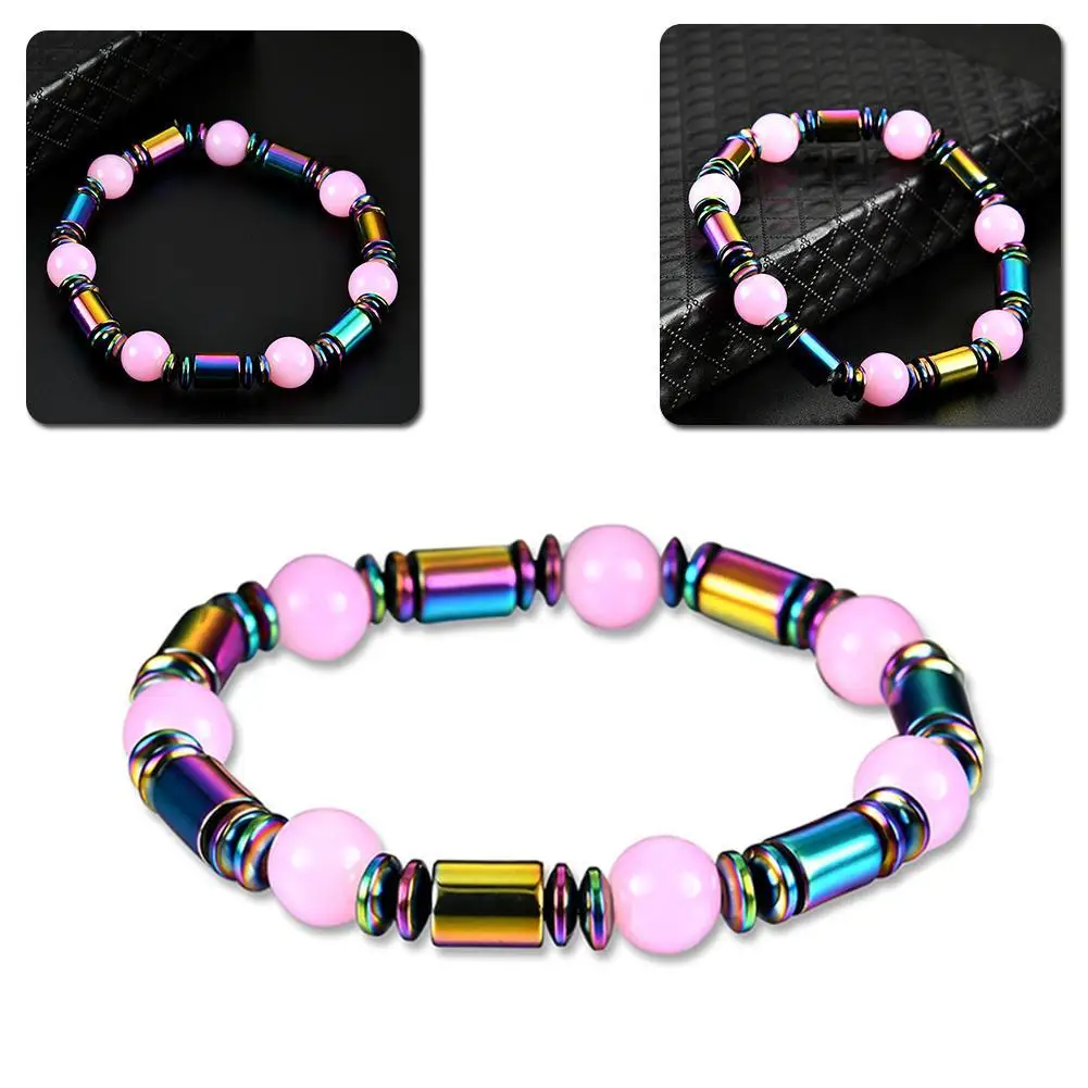 Magnetic Hematite Bracelet 55mm Female Pink Round Inlaid Beads Bead For Women Jewelry Gift | Украшения и аксессуары