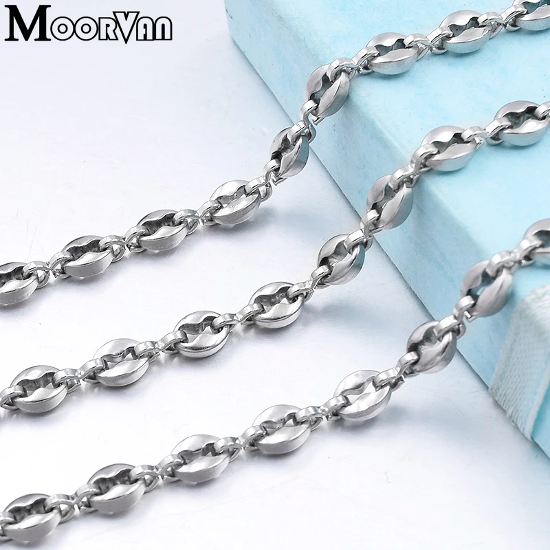 Moorvan Очаровательная цепочка кофейные бобы женское ожерелье длиной 60 см шириной 4,5 мм из нержавеющей стали мужское хип-хоп ожерелье s, Hommes Collier