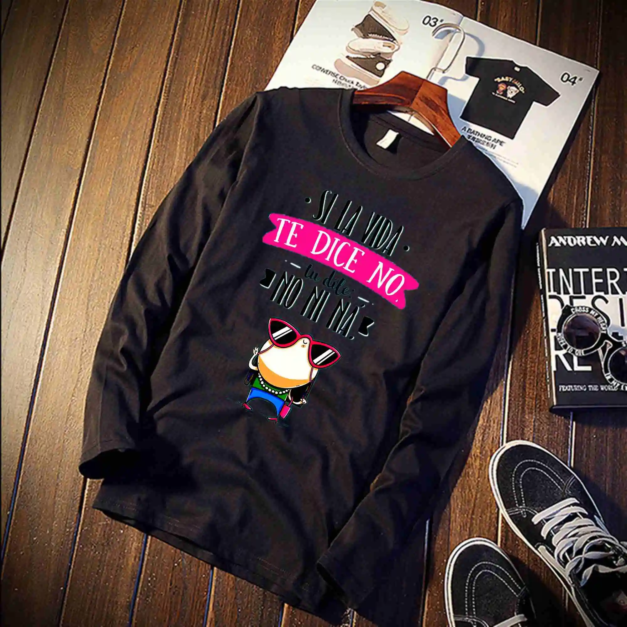 Новинка, футболка с длинным рукавом, унисекс, Mr Wonderful, мультяшный дизайн, хлопок, топ, футболка, повседневная, с круглым вырезом, уличная одежда - Цвет: 20