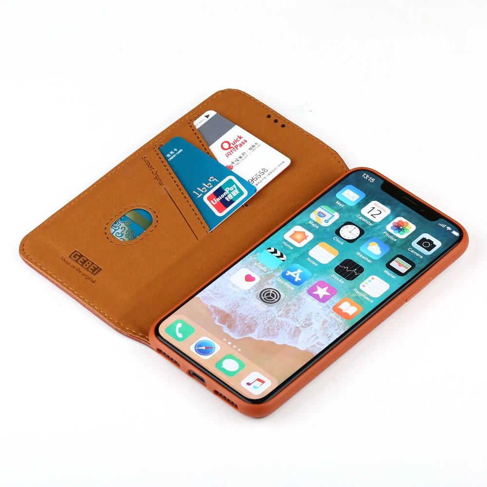 GEBEI для iPhone X чехол с откидной крышкой Apple искусственная кожа подставка карт