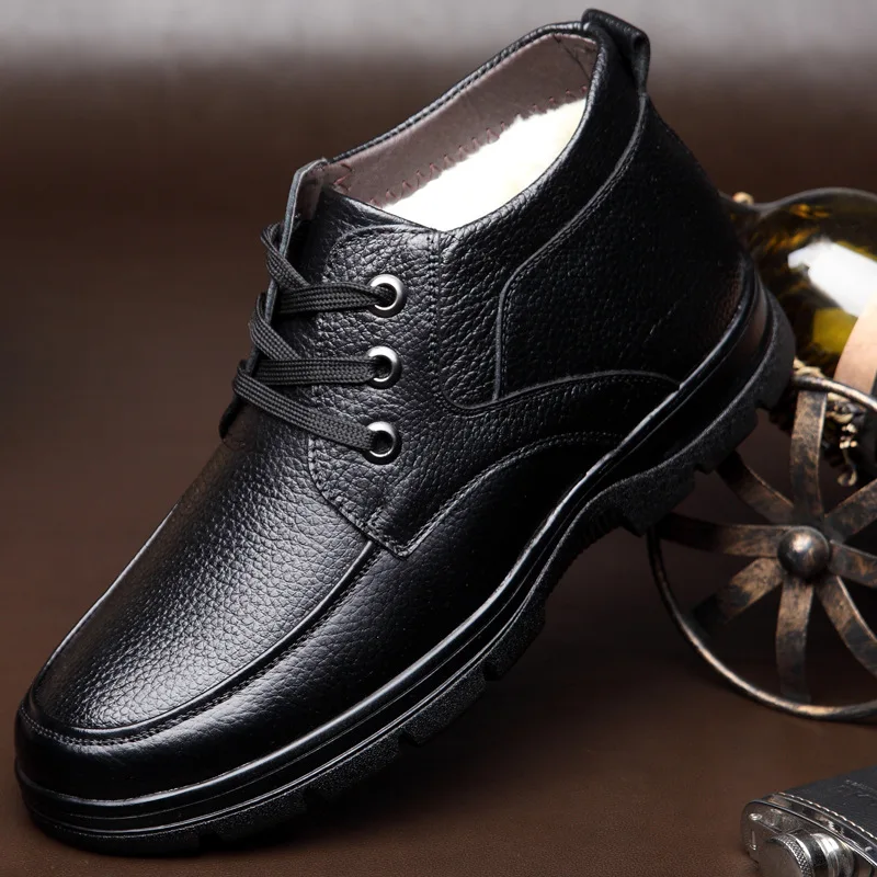 Новинка 2018 зимняя обувь мужские ботинки натуральная кожа шерсть внутри Горячая