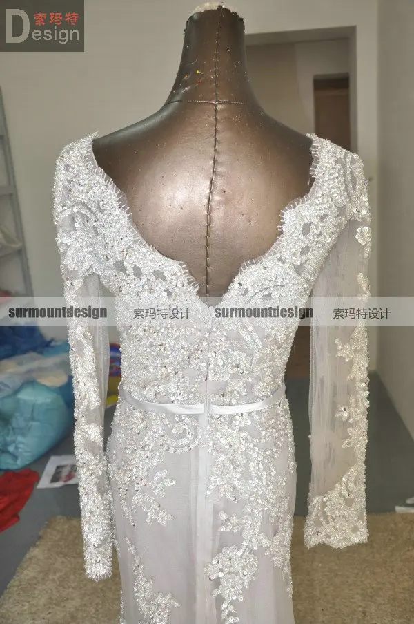 Elie Saab New Style 100% Real Gray Slit Long Sleeve Heavy Beaded Floor-Length Prom/ Evening Dress | Свадьбы и торжества