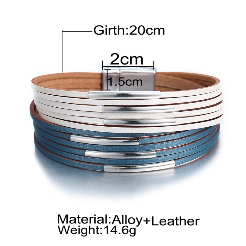 Модный Многослойный кожаный браслет для мужчин и женщин Магнитный Браслет