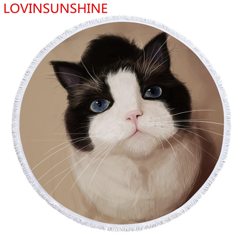 Милый Кот круглое пляжное Полотенца банное полотенце из микрофибры для взрослых