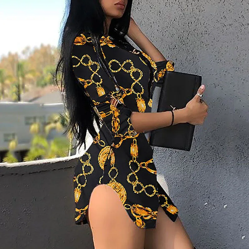 Женское весеннее Короткое мини-платье на пуговицах с закругленным рукавом