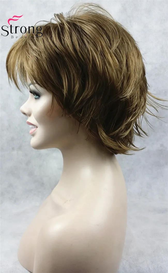 StrongBeauty короткий светло-коричневый подчеркивает Feathery Shaggy полный синтетический парик выбор цвета