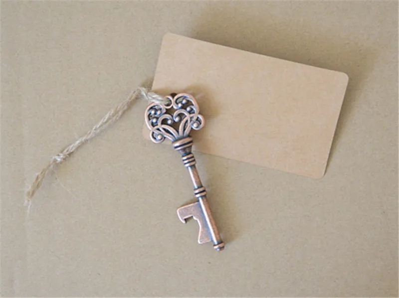 

500pcs/lot Wedding Favours Gifts for Guests Antique Bronze Skeleton Key Bottle Opener with Thanks Card Escort Card Vintage Keys