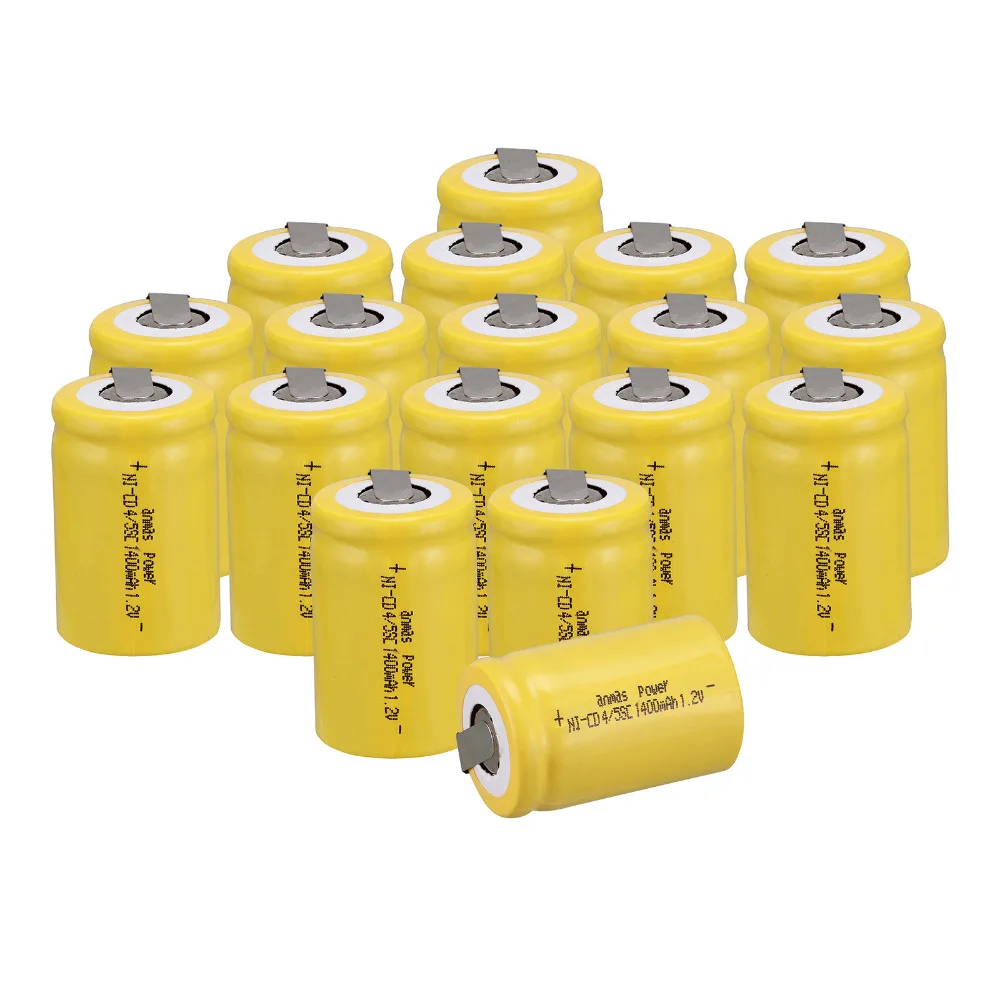 Anmas power! 18 шт. Ni Cd 4/5 SubC Sub C аккумуляторная батарея 1 2 В 1400 мАч с Tab 3 см x желтый