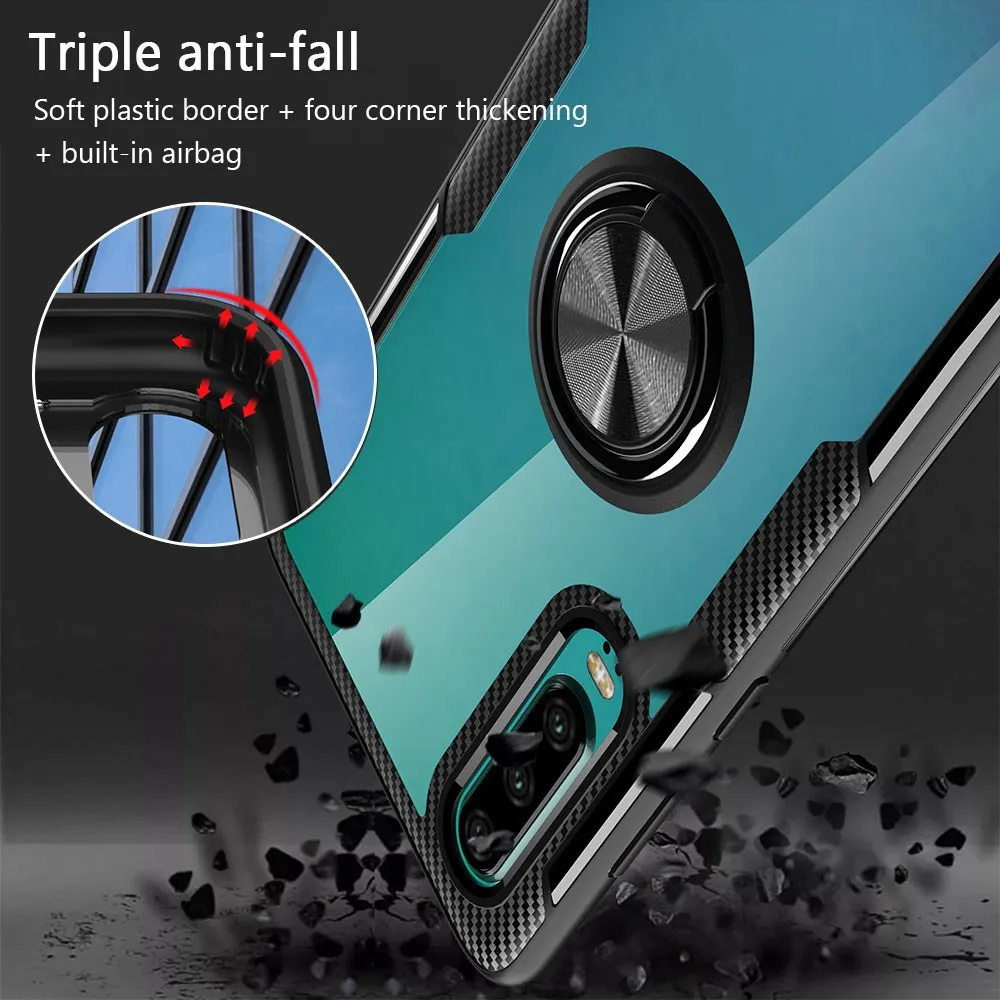 KISSCASE Transparent Phone Case For Huawei P30 P20 Pro Mate 20 Honor 8X 10 Lite Play Car Magnetic Finger Ring Holder Cover Coque |