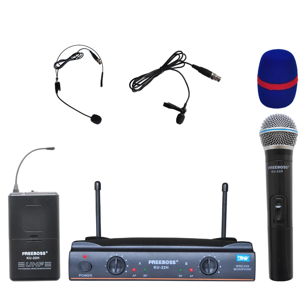 Freeboss KU-22H UHF двухканальная Mic передатчик профессиональный караоке Беспроводной гарнитура+ нагрудные+ ручной микрофон