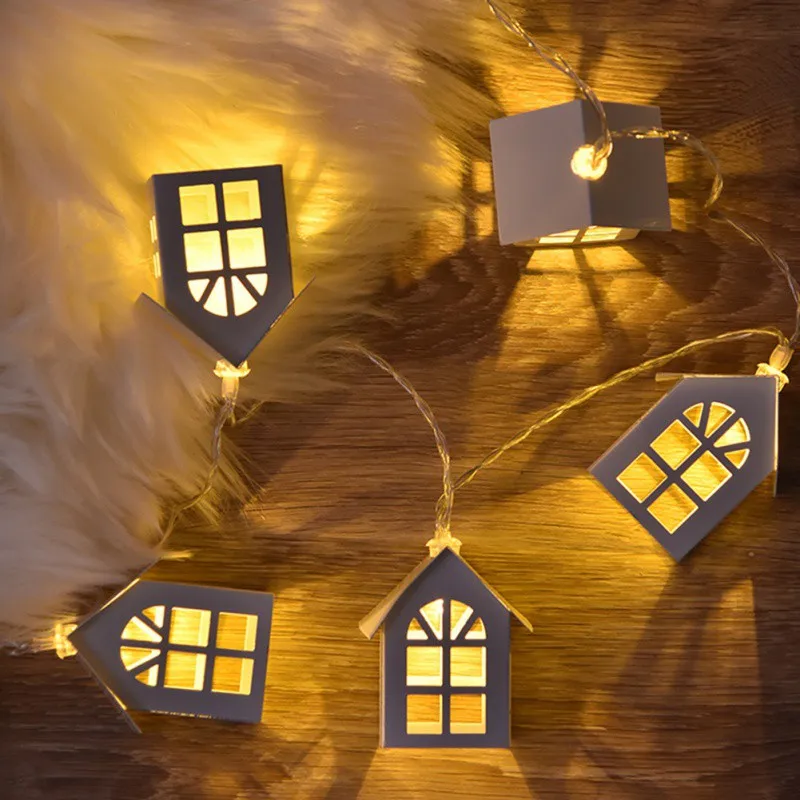 1,5 м креативный DIY деревянный светодиодный светильник деревянная гирлянда с домиками Свадебные гирлянды Новогодние рождественские украшения для рождественские Вечерние