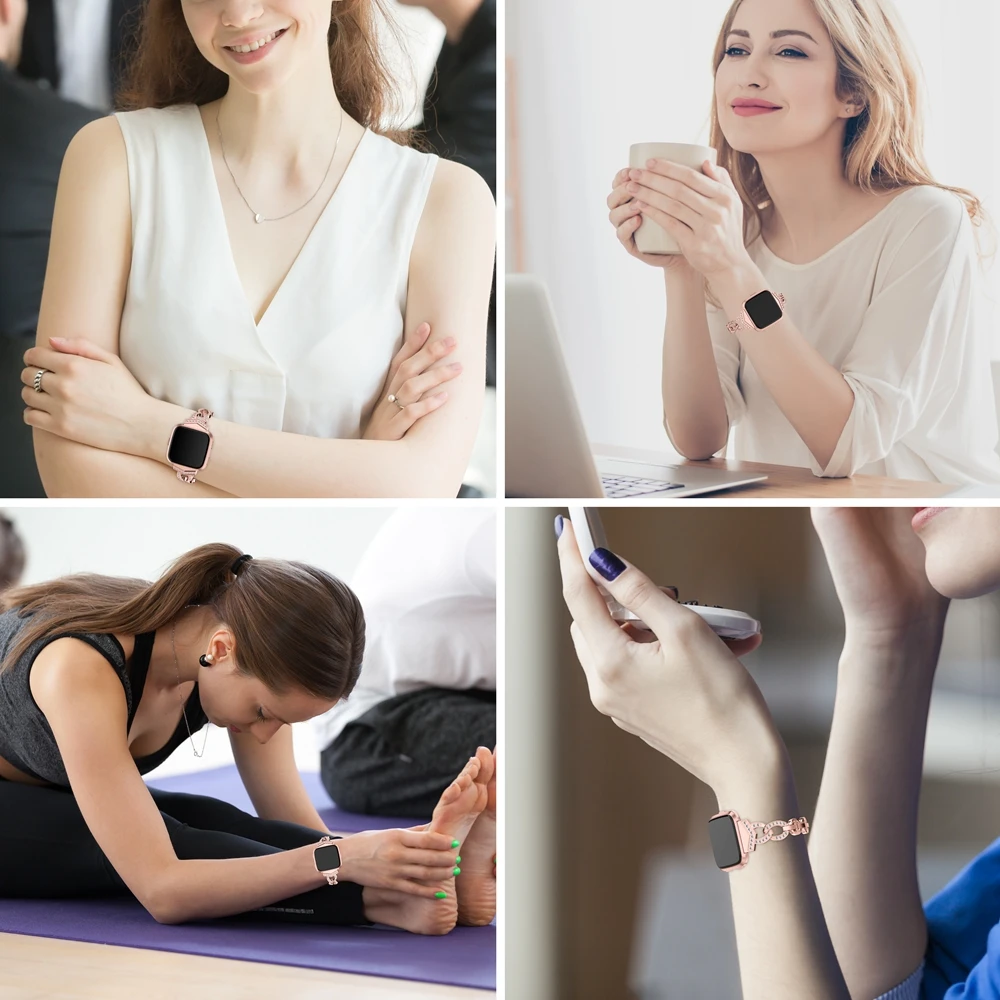 

Wearlizer Versa Strap Diamond Strip Rhinestone Stainless Steel High Quality Rhinestone Band for Fitbit Versa Bracelet