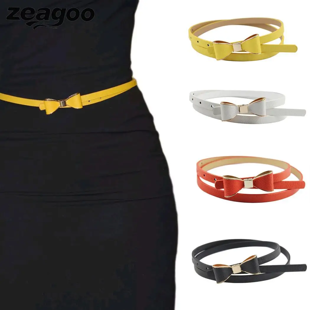Zeagoo Мода Новый Одежда высшего качества с бантом узкие кожаные тонкий пояс на