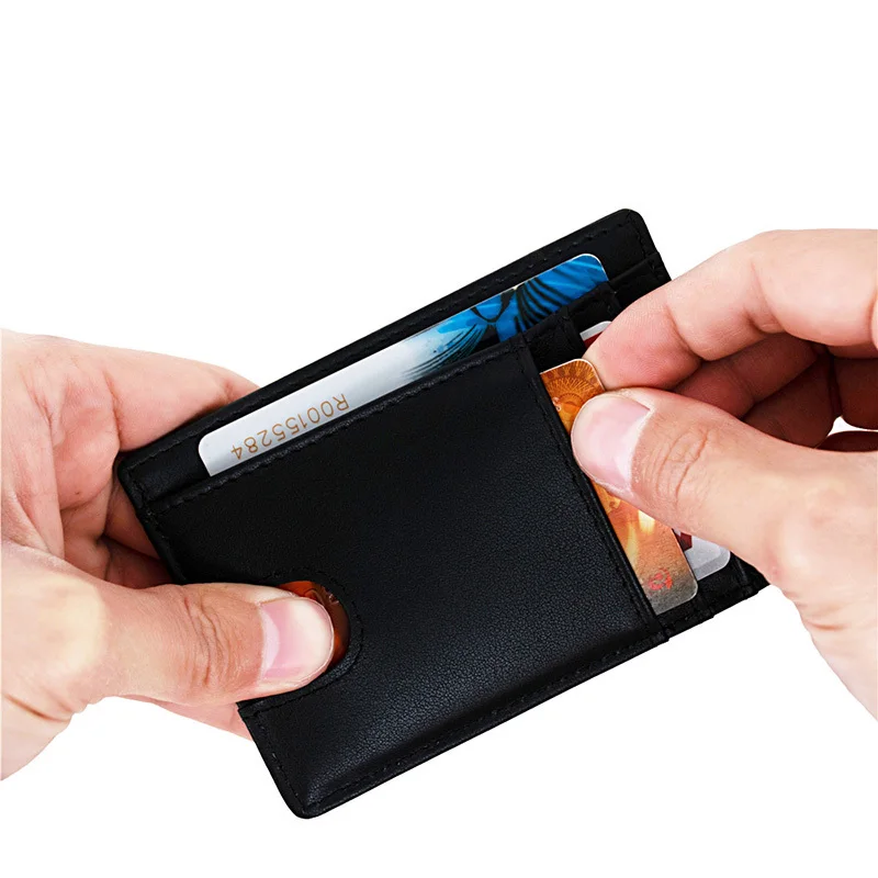Тонкий минималистичный передний карман RFID блокирующие кожаные кошельки для мужчин и женщин среднего размера 739-60