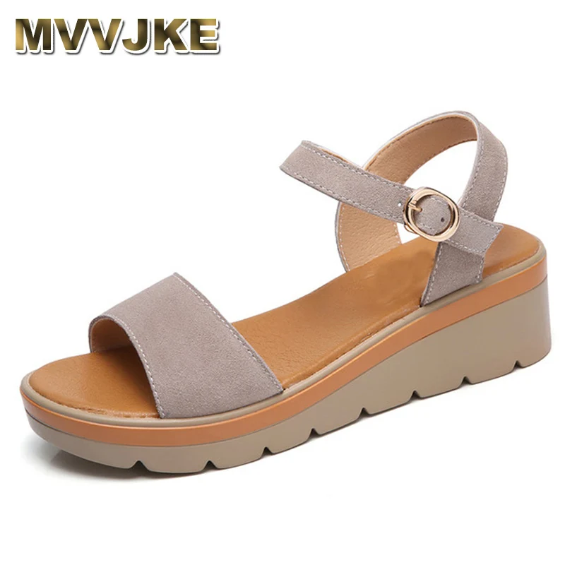 

MVVJKE 2018 women platform sandals suede leather flat sandals Low Wedges Summer female Sandal ladies gladiator sandals buckle