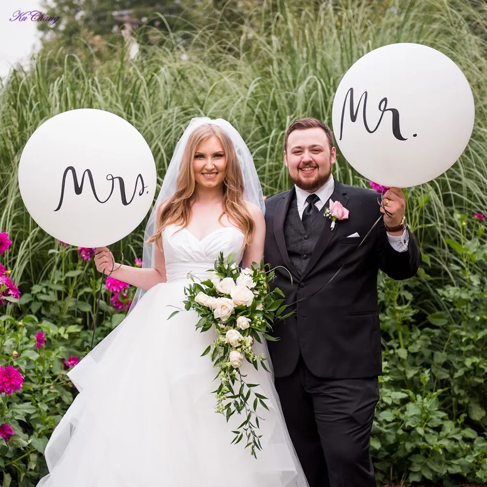 2 шт./лот, хорошее качество, 36 дюймов, круглый белый принт, Mr& Mrs, латексные шары, для счастливой свадьбы, Дня Святого Валентина, события, воздушные шары, поставки