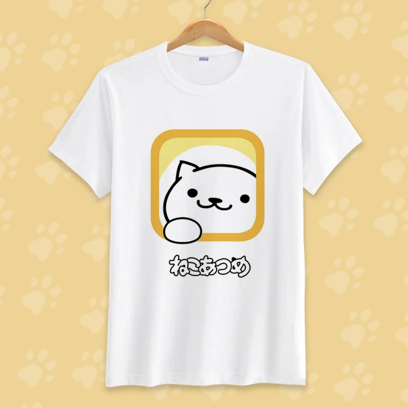 Новый милый Неко Atsume Косплей Футболка аниме футболка мужская женская летняя с