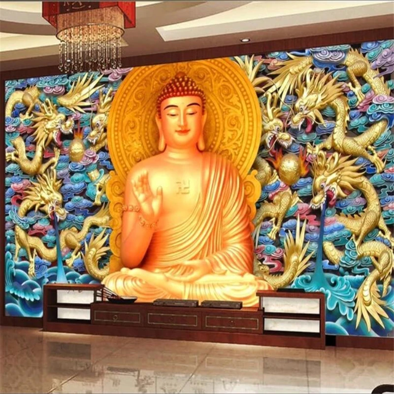 Beibehang пользовательские 3d обои золотой дракон тиснение Будды роспись фон стены