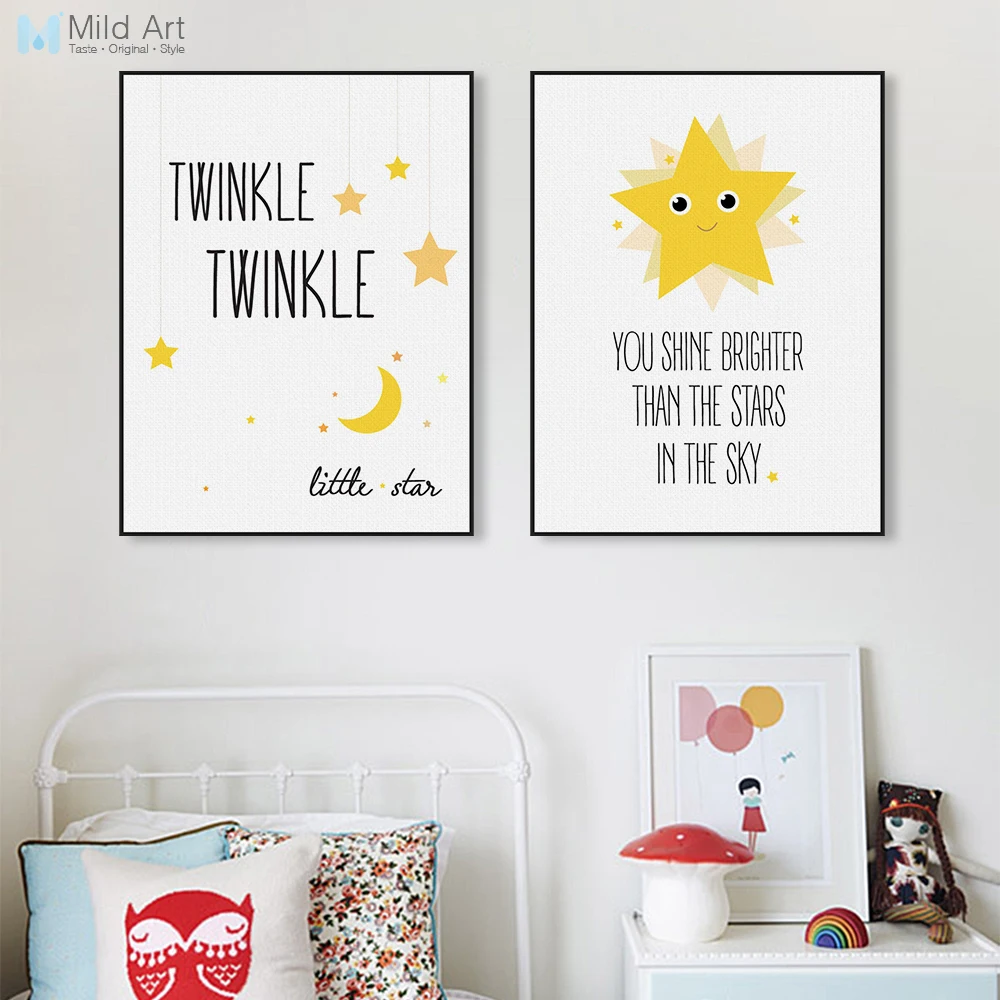 Милая Минималистичная Мерцающая звезда типография искусственная стена декор