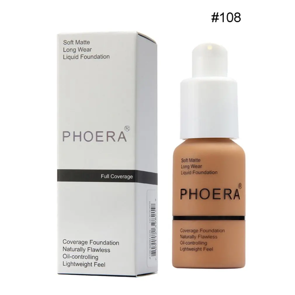 PHOERA Perfect beauty Жидкая основа для лица Мягкая матовая длинная одежда покрытие маслом основа - Цвет: 108