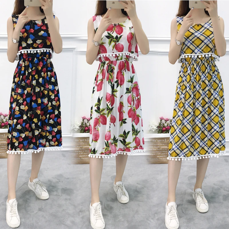 Женское шифоновое платье майка с цветочным принтом винтажное свободное трапеция