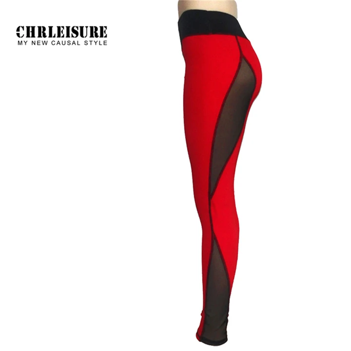 CHRLEISURE сексуальные сетчатые Лоскутные женские леггинсы, полиэстер, красные, черные, по щиколотку, джеггинсы, пуш-ап, для тренировок, женские леггинсы