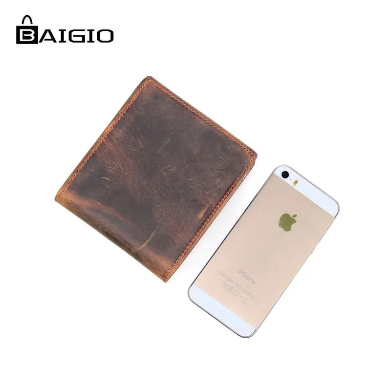 Baigio Men's Vintage Genuine Cow Hide Leather Wallets Slim Money Clip Billfold For Men Retro Style Purse Best Designer | Багаж и сумки