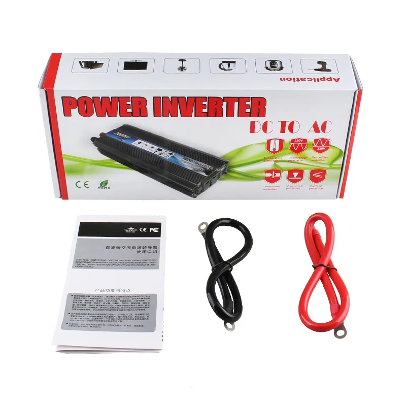 

Rectangle Car Inverter 2000W DC 12V to AC 220V Power Inverter Charger Converter Sturdy and Durable Vehicle Power Supply Switch