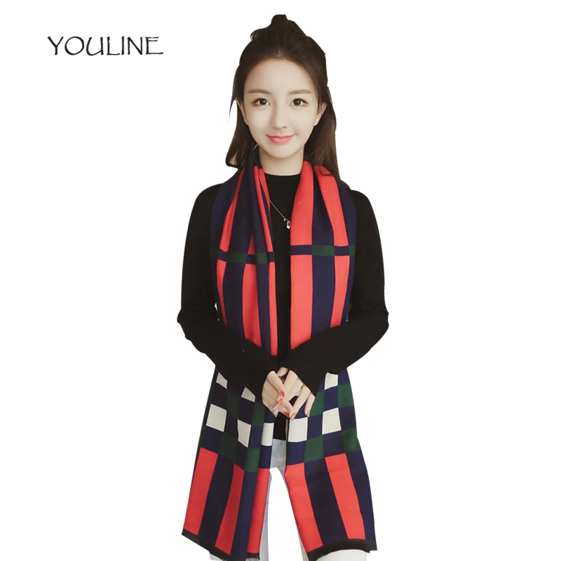 YOULINE зимний бренд женский кашемировый шарф в клетку негабаритный двусторонний