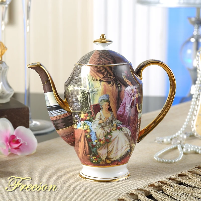 

British Royal Vintage Bone China Tea Pot With Infuser Europe Porcelain Coffee Pot 1000ml Ceramic Teapot Cafe Teatime Teaware