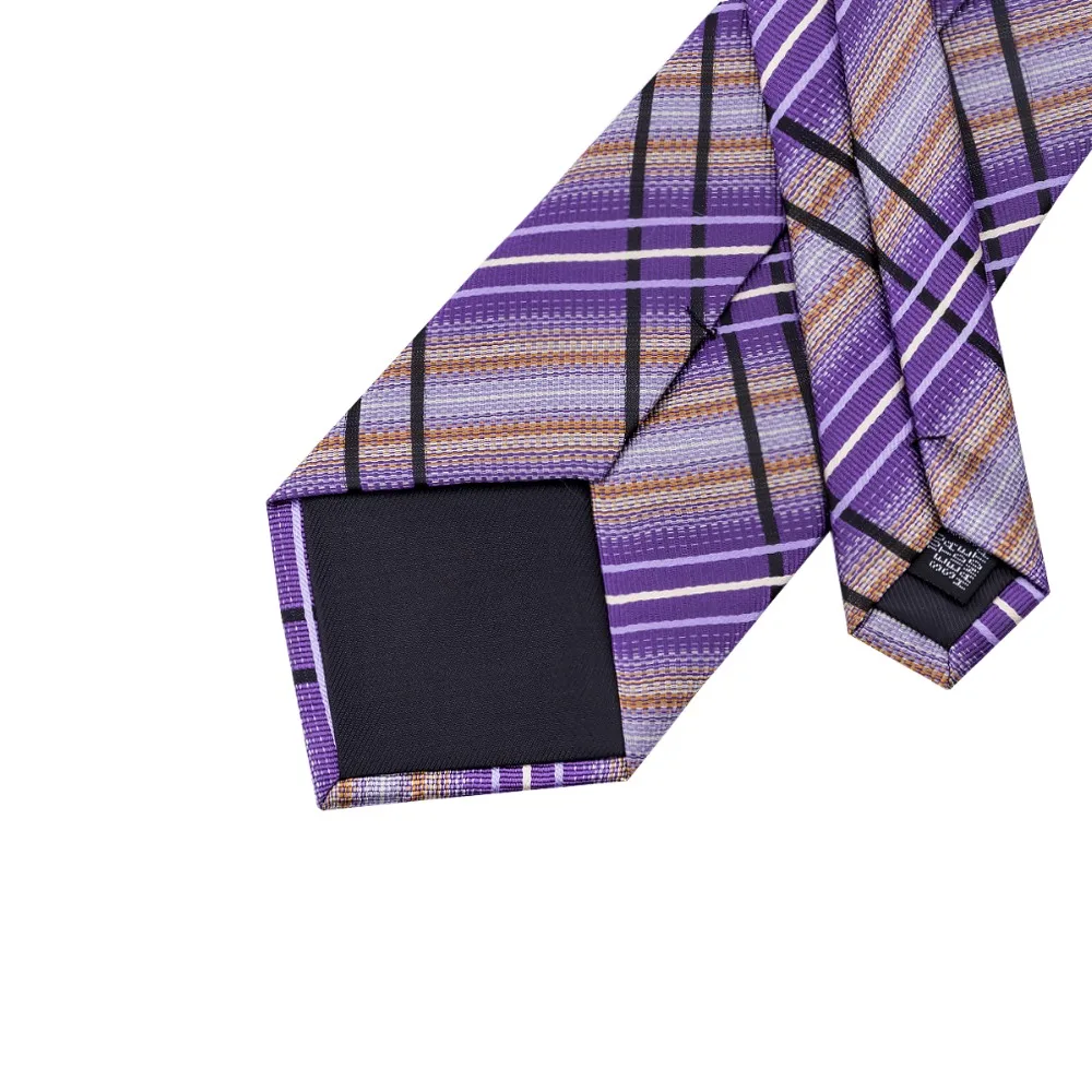 SN-457 фиолетовый клетчатый галстук Hanky запонки наборы мужские 100% шелковые галстуки